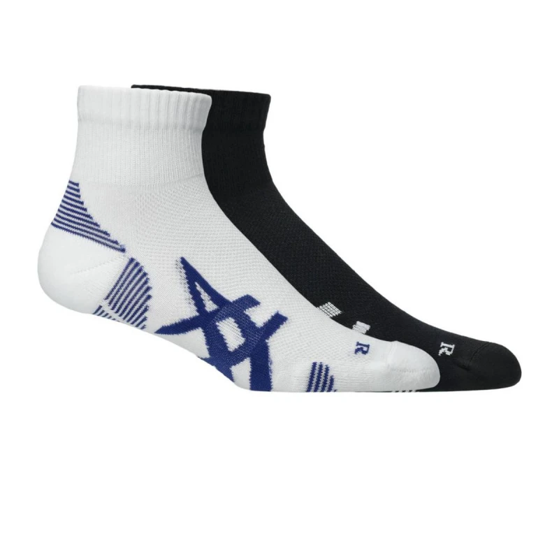 Image of Asics AEG 2 Pack Cushioned Run Quarter Socks Black White, Size L