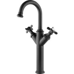 Image of Tall Black Double Lever Basin Mixer Tap - Camden