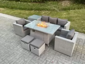 Image of Fimous 5 Seater Outdoor Dark Grey Rattan Lounge Complete Sofa Set with 2 Stools