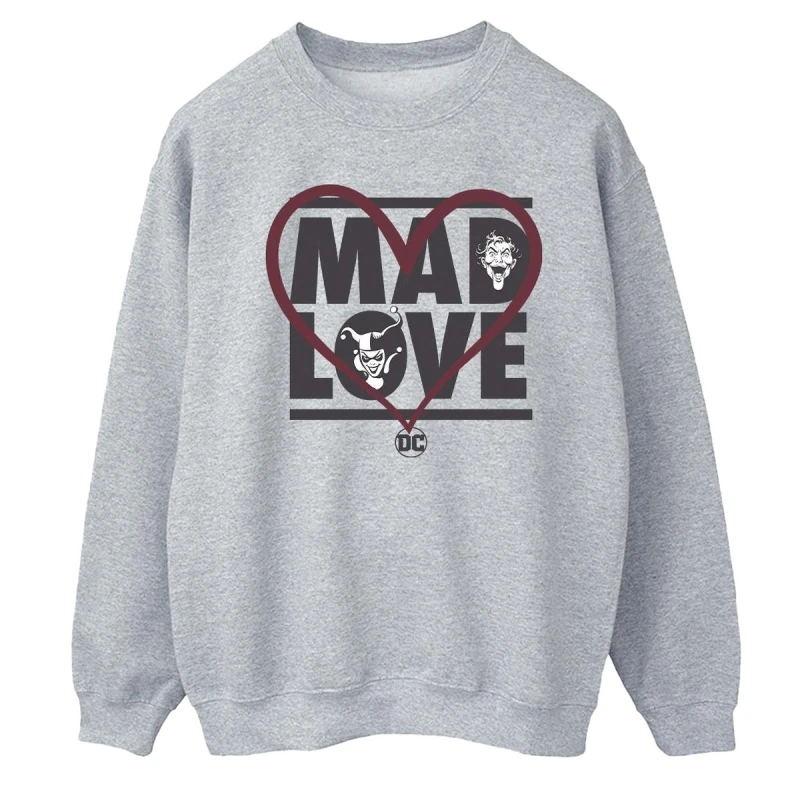 Image of Batman Batman Men Mad Love The Joker & Harley Quinn Sweatshirt in Grey Size: Small Grey S Male 5063376330046