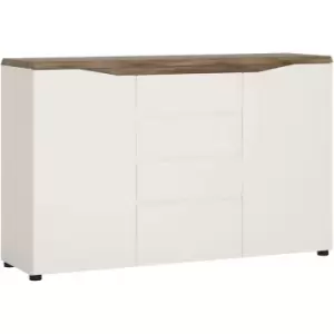 Image of Furniture To Go - Toledo 2 door 4 drawer sideboard in White and Oak - Alpine White with high gloss fronts and Stirling Oak