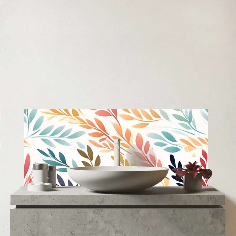 Image of Warren Reed - Designer Colouful Sping Leaves Glass Bathroom Splashback in Orange Orange Unisex