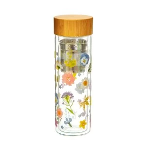 Image of Sass & Belle Pressed Flowers Glass Water Bottle with Infuser