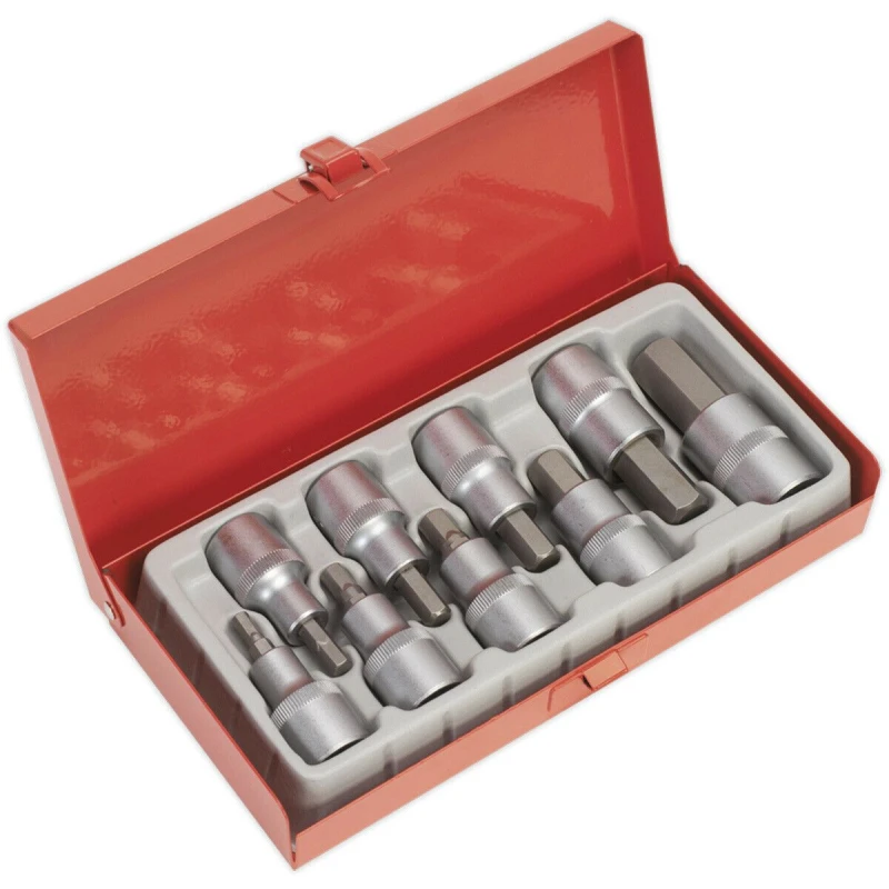 Image of Loops 9 PACK Ball-End Hex Socket Bit Set - 1/2" Square Drive - 5mm to 17mm Long Allen Multi