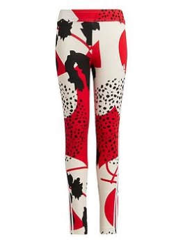 Image of adidas Junior Girls FI 3-Stripes All Over Print Tight - Red/White/Red, Size 5-6 Years