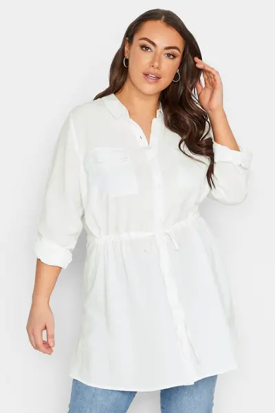 Image of Yours Linen Utility Tunic Shirt White