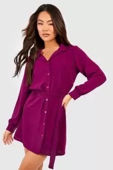Image of Hammered Tie Waist Shirt Dress
