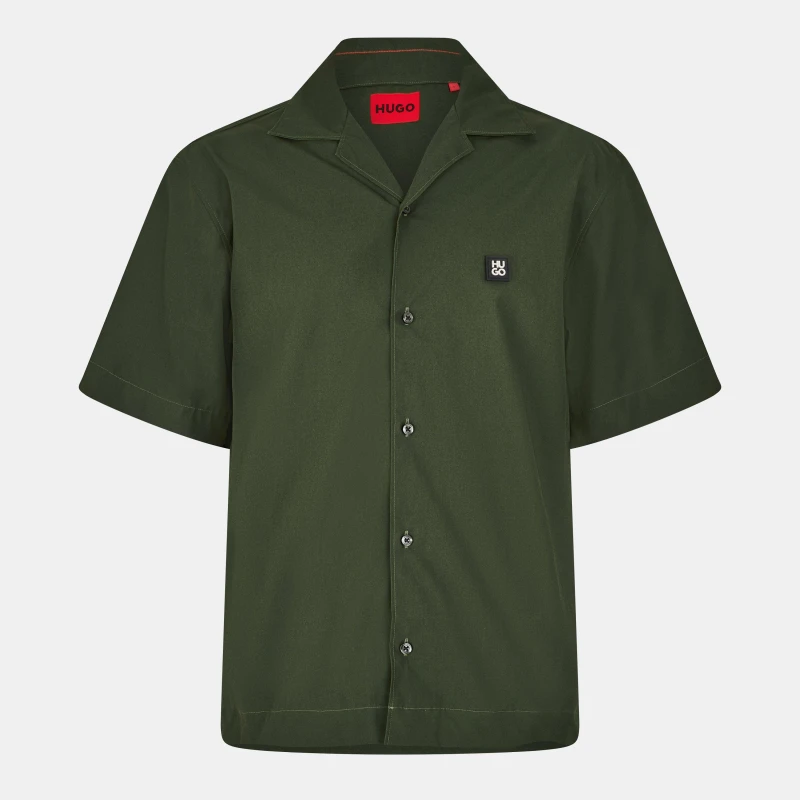 Image of Hugo Mens Espino Button-Front Overshirt Green 309 male XS
