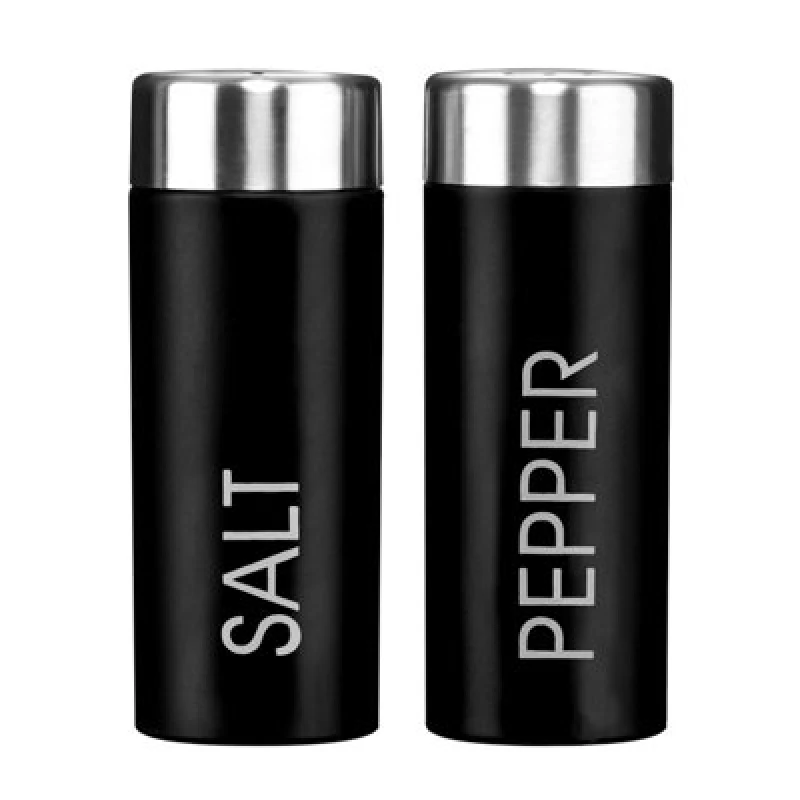 Image of Orsina Black Enamel Salt And Pepper Set, Durable Metal Shakers With Glossy Enamel Finish, Easy To Refill