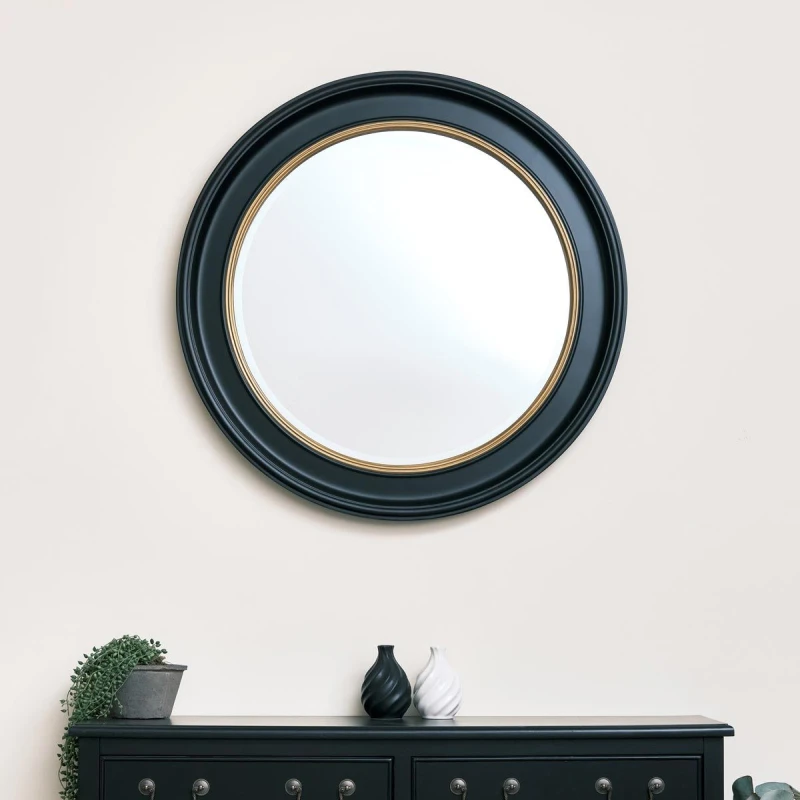 Image of Melody Maison Large Round Black & Gold Wall Mirror - 80cm X 80cm Black