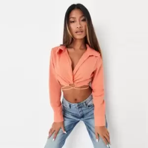 Image of Missguided Tie Waist Crop Blouse - Orange
