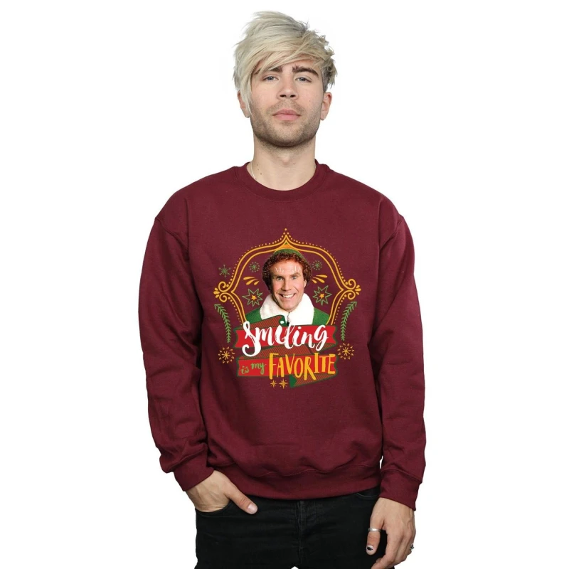 Image of Elf Elf Men Buddy Smiling Sweatshirt in Burgundy Size: Small Burgundy S Male 5057736063422