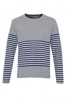 Image of Mens French Connection Double Face Striped Long Sleeved Top Green Blue
