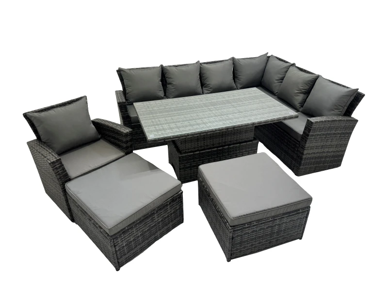 Image of Fimous 9 Seat Rattan Garden Furniture Corner Sofa Set with 2 Big Footstools in Dark Grey Dark Grey Unisex
