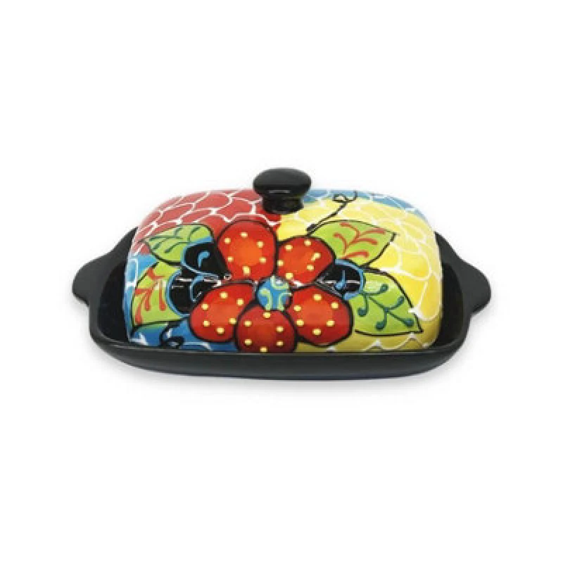 Image of Verano Spanish Ceramics Classic Spanish Hand Painted Kitchen Dining Butter Dish 19Cm L X 12Cm W (Internal 4Cm H) Fish Scales