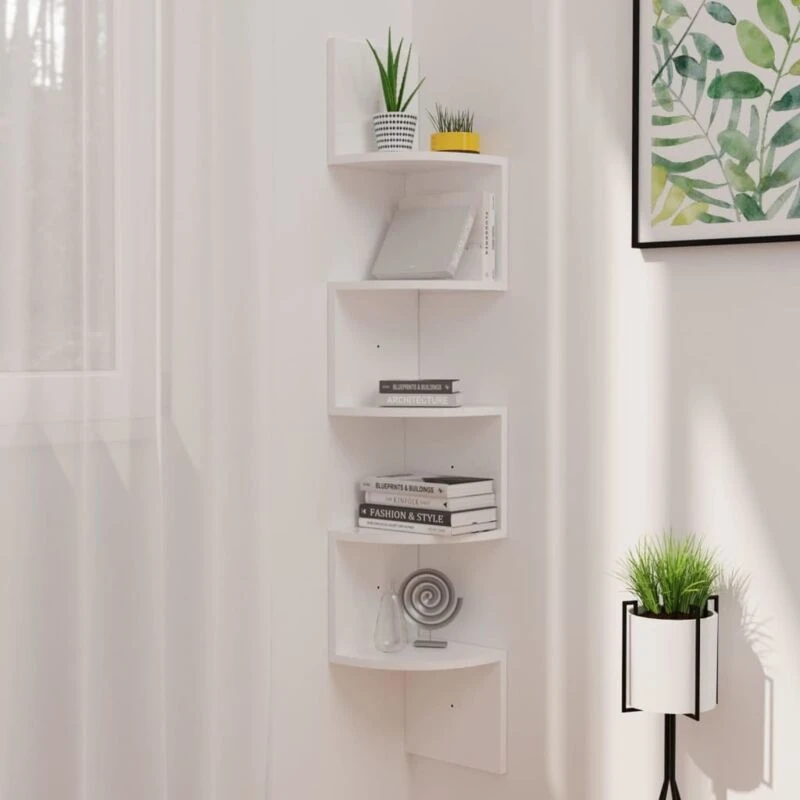 Image of VIDAXL Vidaxl - Wall Corner Shelf High Gloss White 19x19x123cm Engineered Wood 8720286344354
