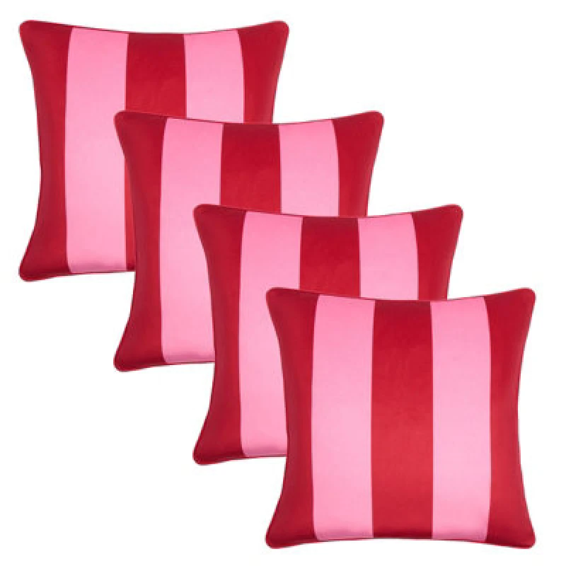 Image of OHS OHS 4 Pack Stripe Cushion Covers Home Decor Set in Pink Size: 45cm x 45cm Pink 45cm x 45cm Unisex 5027434218257