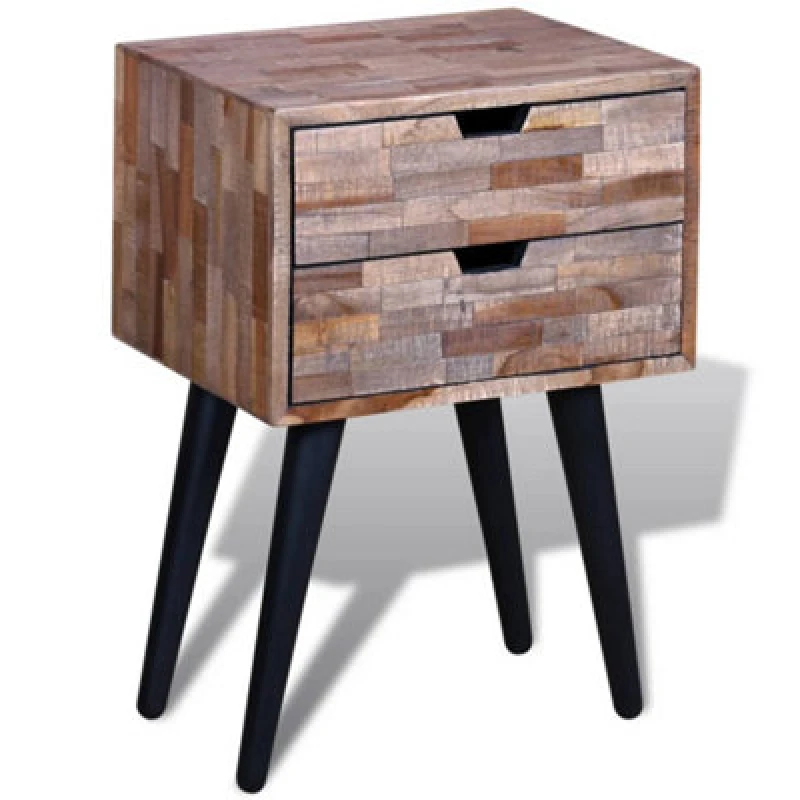 Image of Bedside Cabinet with 2 Drawers Reclaimed Teak Handmade Living Room Furniture