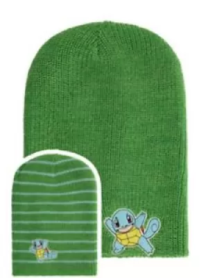 Image of Pokemon Unisex Squirtle Striped Cuffless Green Beanie