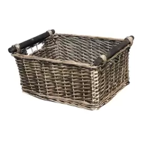 Image of Kitchen Log Fireplace Wicker Storage Basket With Handles Xmas Empty Hamper Basket [Oak,Small 31x25x16cm]