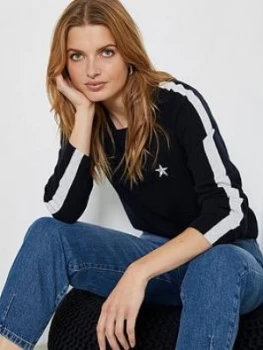 Image of Mint Velvet Stripe Sleeve Jumper - Dark Blue