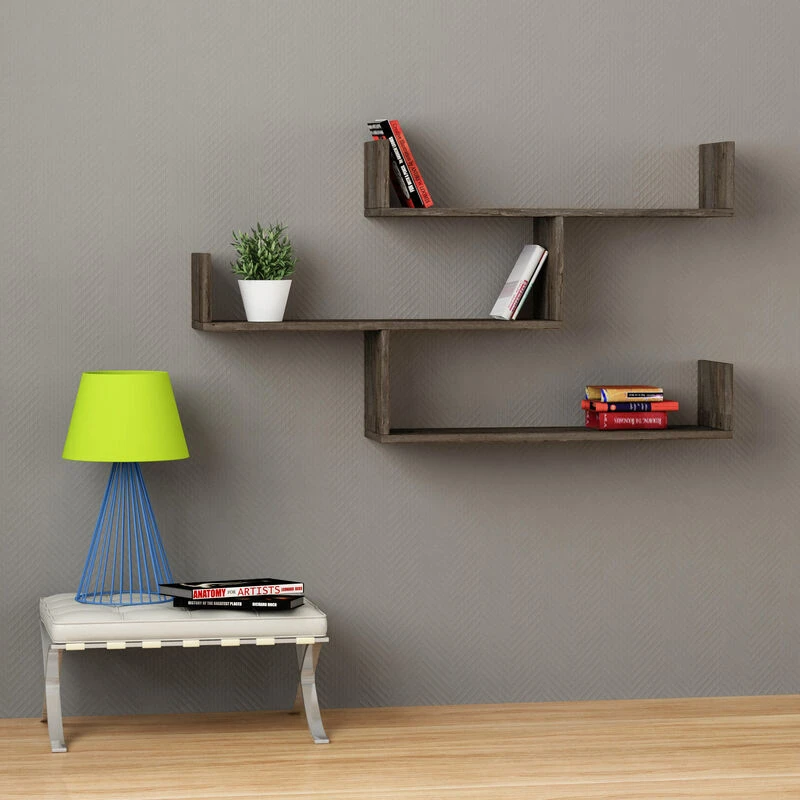 Image of DECORTIE Tibet Wall Mounted Modern Bookcase Display Unit w 119cm Wide - Dark Coffee - Dark Coffee - Decortie M.KT.01.11043.18
