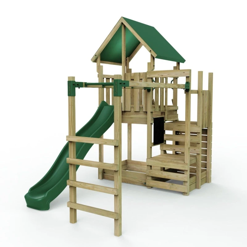 Image of Rebo Wooden Climbing Frame Play Tower and Slide - M11 Stepup Monkeybars Brown