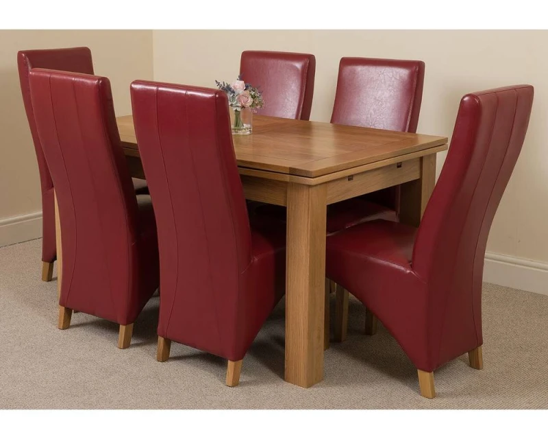 Image of Thats Furniture Richmond 140-220cm Oak Extending Dining Table & 6 Lola Leather Chairs in Red Red Unisex