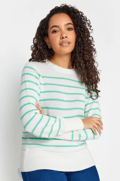 Image of M&Co Stripe Crew Neck Jumper Green