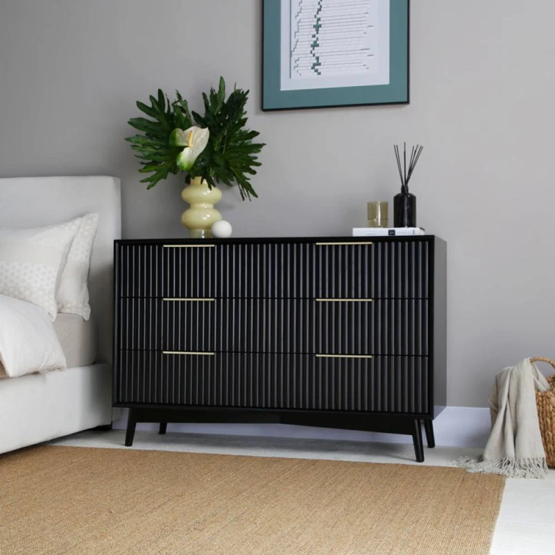 Image of Home Garden Direct Monza 6 Chest of Drawer with Fluted Front Black Unisex