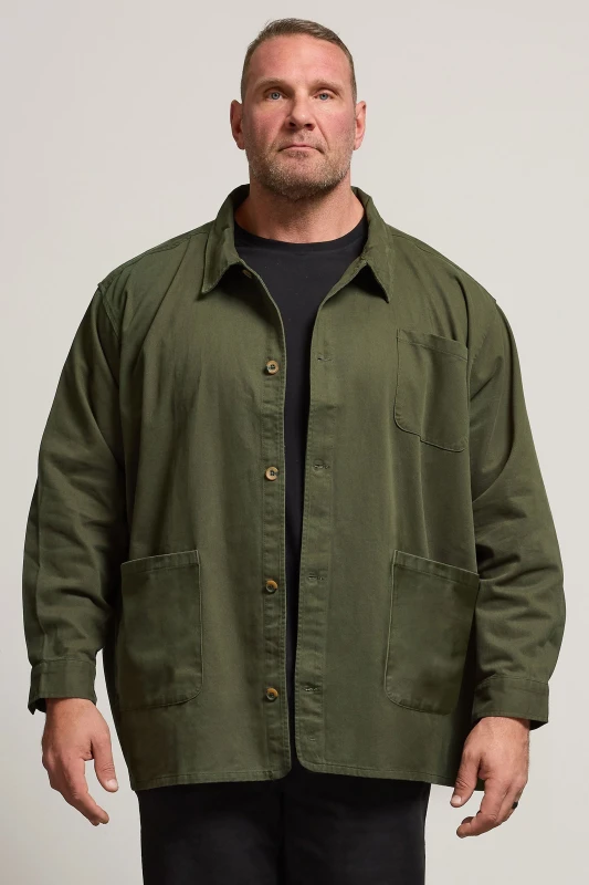 Image of BadRhino Mens Classic Collar Overshirt in Dark Olive Size: 3XL Dark Olive Male 3XL