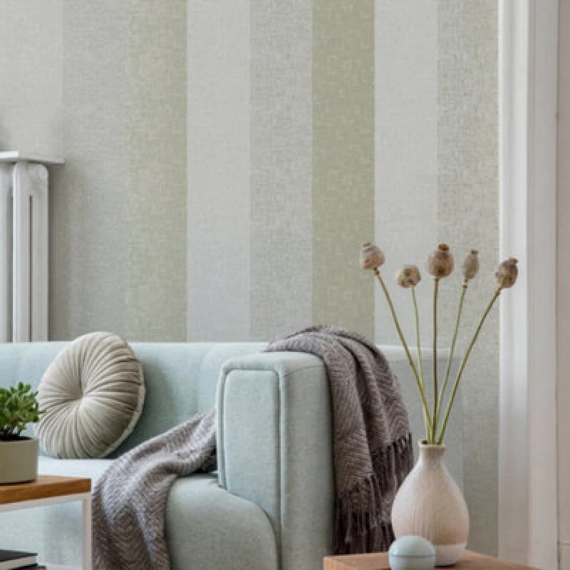 Image of Superfresco Meadow Stripe Wallpaper, Sage & Gold