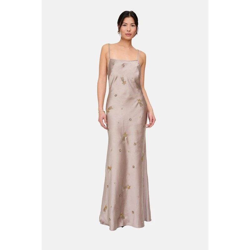 Image of Lily and Lionel Lily and Lionel Starburst All Over Embellished Maxi Dress In Oyster Light Grey female 10 (S)