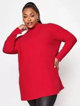 Image of Yours Oversized Turtle Neck Rib Ls T-Shirt. Red, Red, Size 16, Women