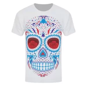 Image of Grindstore Mens Sugar Skull Sublimation T-Shirt (S) (White)