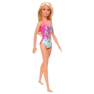 Image of Barbie Doll Beach Blonde Doll with Pink Blue & Floral Swimsuit