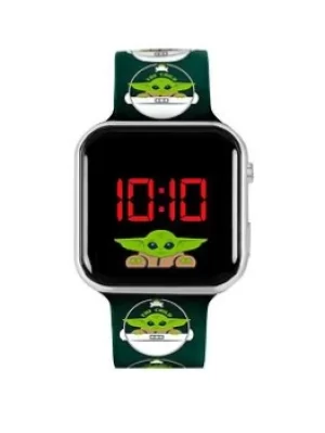 Image of Disney Mandalorian Black LED Watch with Printed Silicone Strap, Green