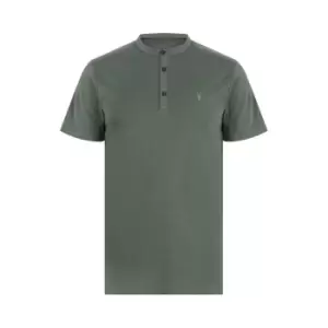 Image of AllSaints Brace Short Sleeve Henley T Shirt - Green