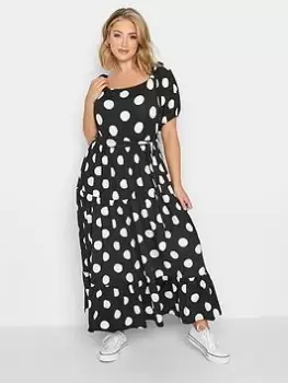 Image of Yours Dot Printed Maxi Dress - Black, Size 20, Women