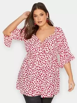 Image of Yours Heart Ruffle Flute Sleeve Wrap Top - Pink, Size 20, Women