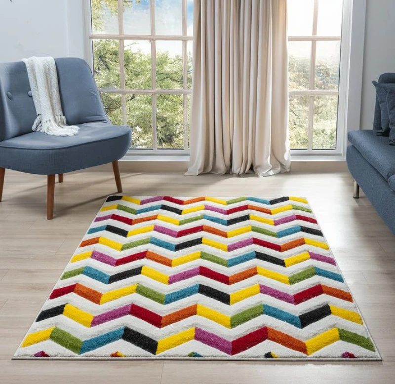 Image of Coral Multicoloured Easy To Clean Geometric Hand Made Modern Dining Room Rug -133Cm (Circle)