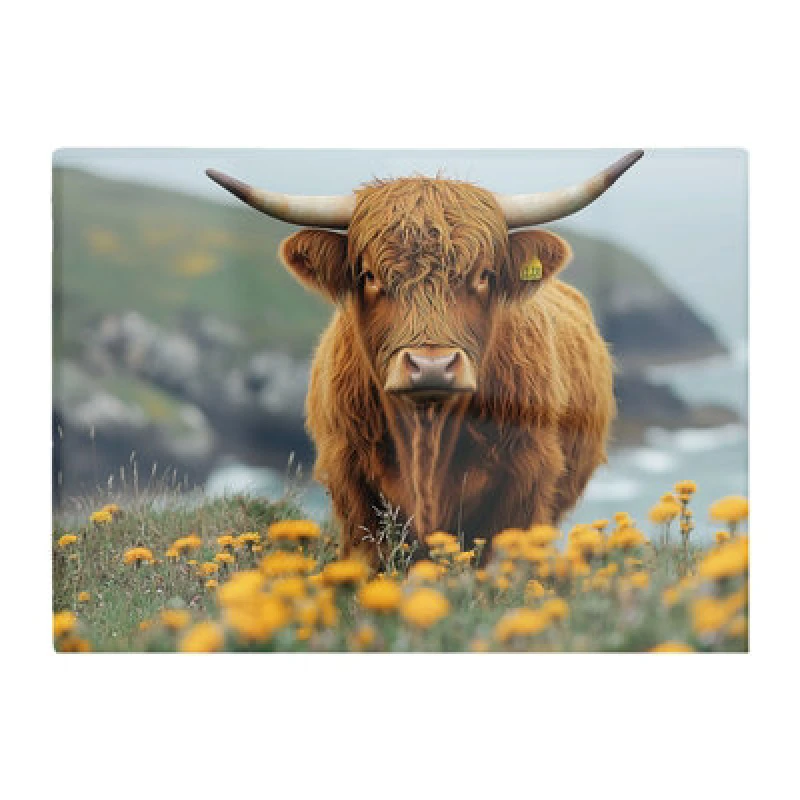 Image of Warren Reed Designer Highland Cow By The Coast Glass Chopping Board