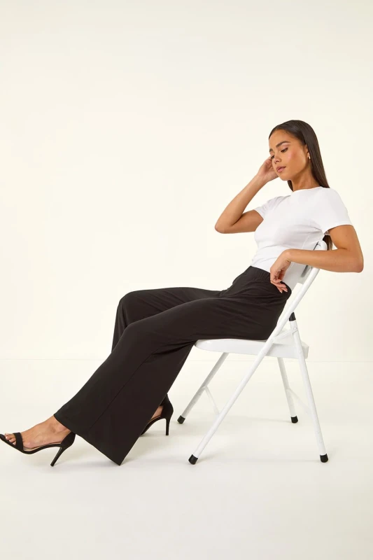 Image of Roman Petite Wide Leg Stretch Trouser Black
