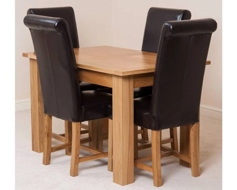 Image of Thats Furniture Hampton 120-160cm Oak Extending Dining Table + 4 Washington Leather Chairs in Brown Brown Unisex
