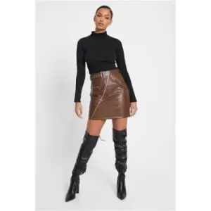 Image of I Saw It First Chocolate Zip Front Belted Faux Leather Mini Skirt - Brown