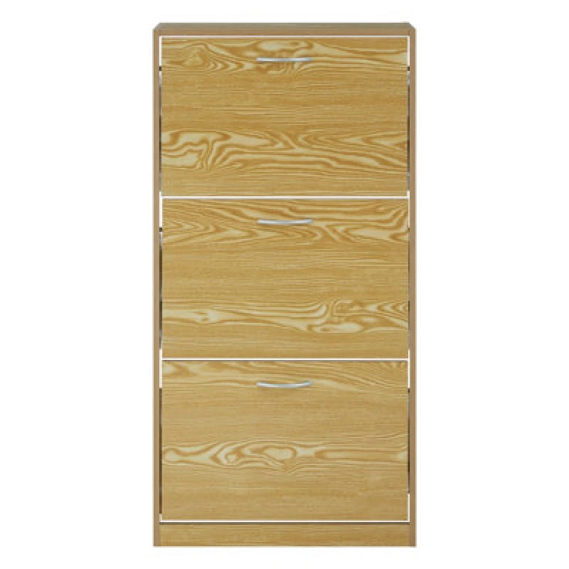 Image of Premier Housewares Jenson 3 Tier Shoe Cabinet, Natural Brown Oak Wood, Delivered Fully Assembled Brown