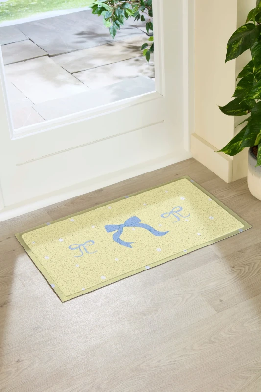 Image of Artsy Doormats Butter Yellow Bow Indoor Outdoor Doormat (70 X 40Cm)