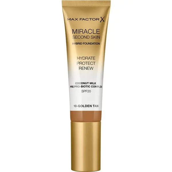 Image of Max Factor Miracle Second Skin hydrating cream foundation SPF 20 shade 10 Golden Tan 30ml