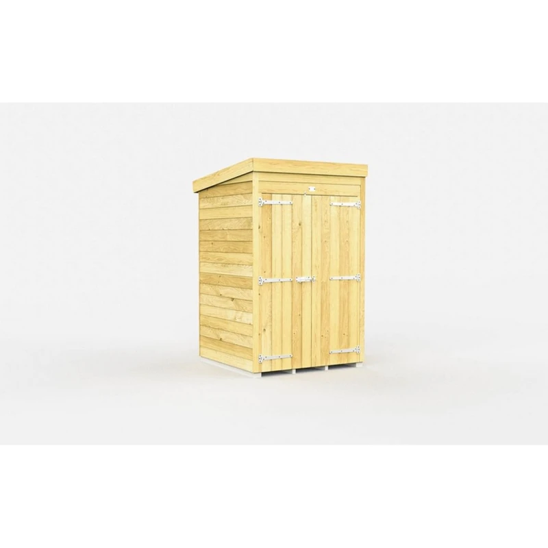 Image of Buttercup Farm 4 x 4 Feet Pent Shed - Double Door W/O Windows - L118 x W127 x H201cm in Brown Brown Unisex