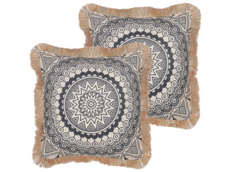 Image of Beliani Set Of 2 Decorative Cushions Geranium 45 X 45cm Black Oriental Pattern